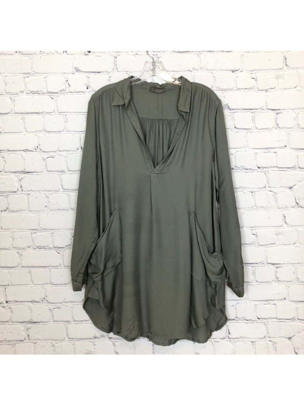 CP Shades Green Silk Rayon Blend Pocket Tunic Size XS